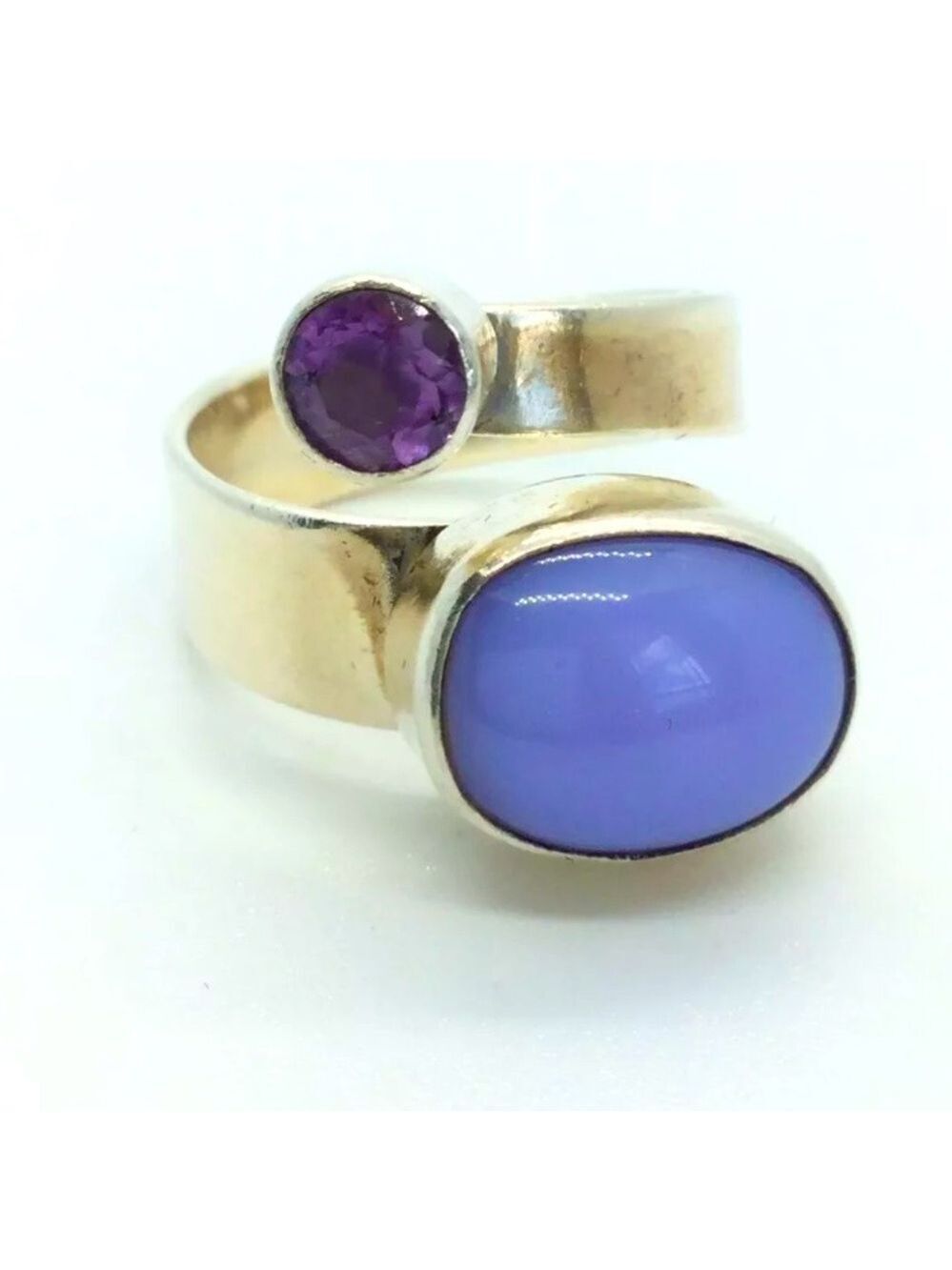 NATURAL AMETHYST AND PURPLE CABOCHON STERLING SILVER WRAP AROUND RING